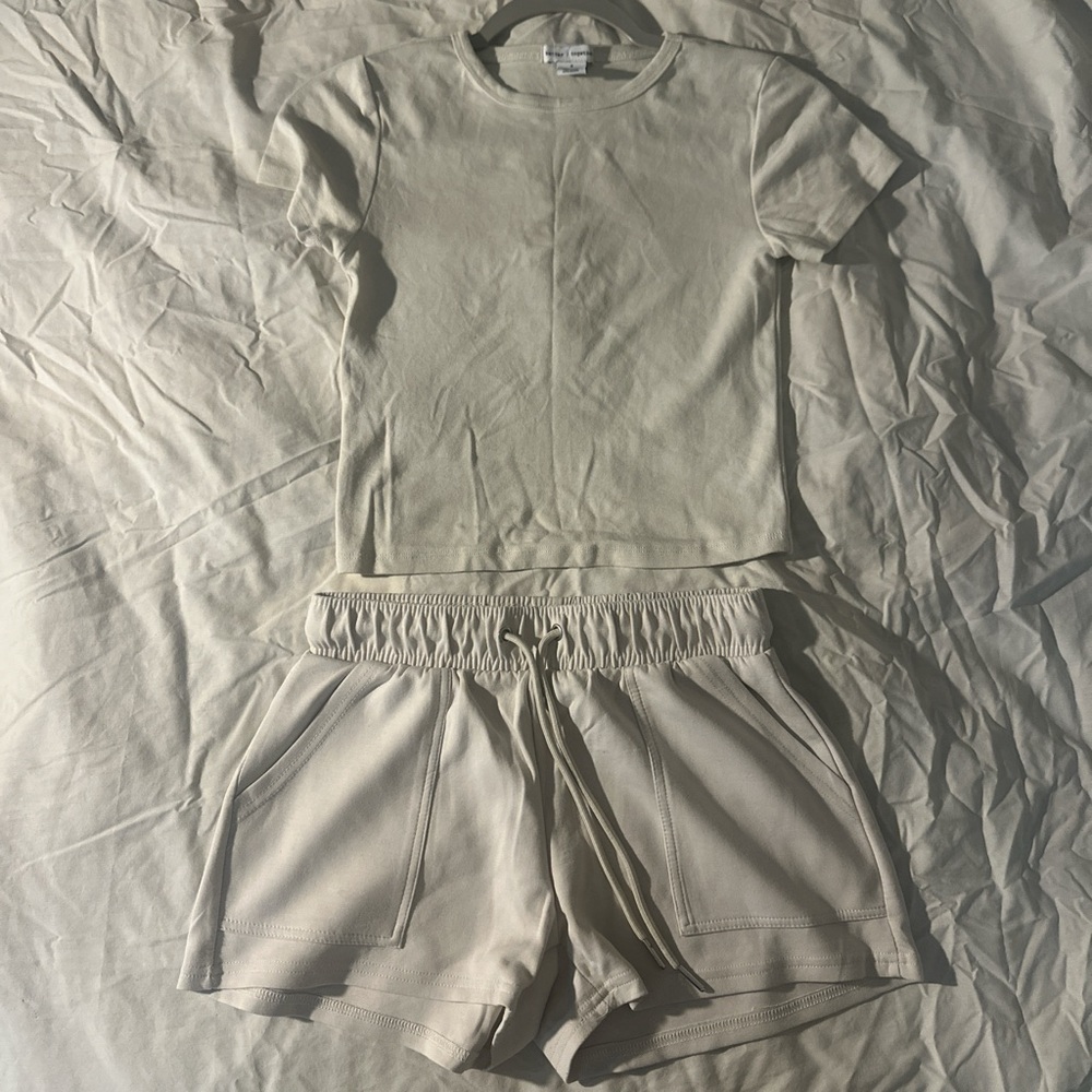 Beige Short Sleeve Top and Shorts Set
